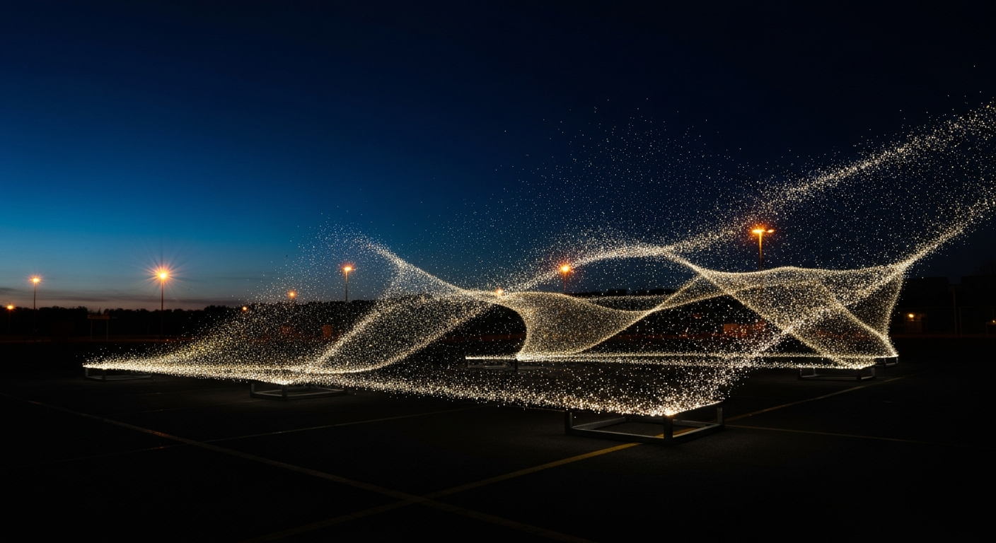 Projection dome at night with generative visuals