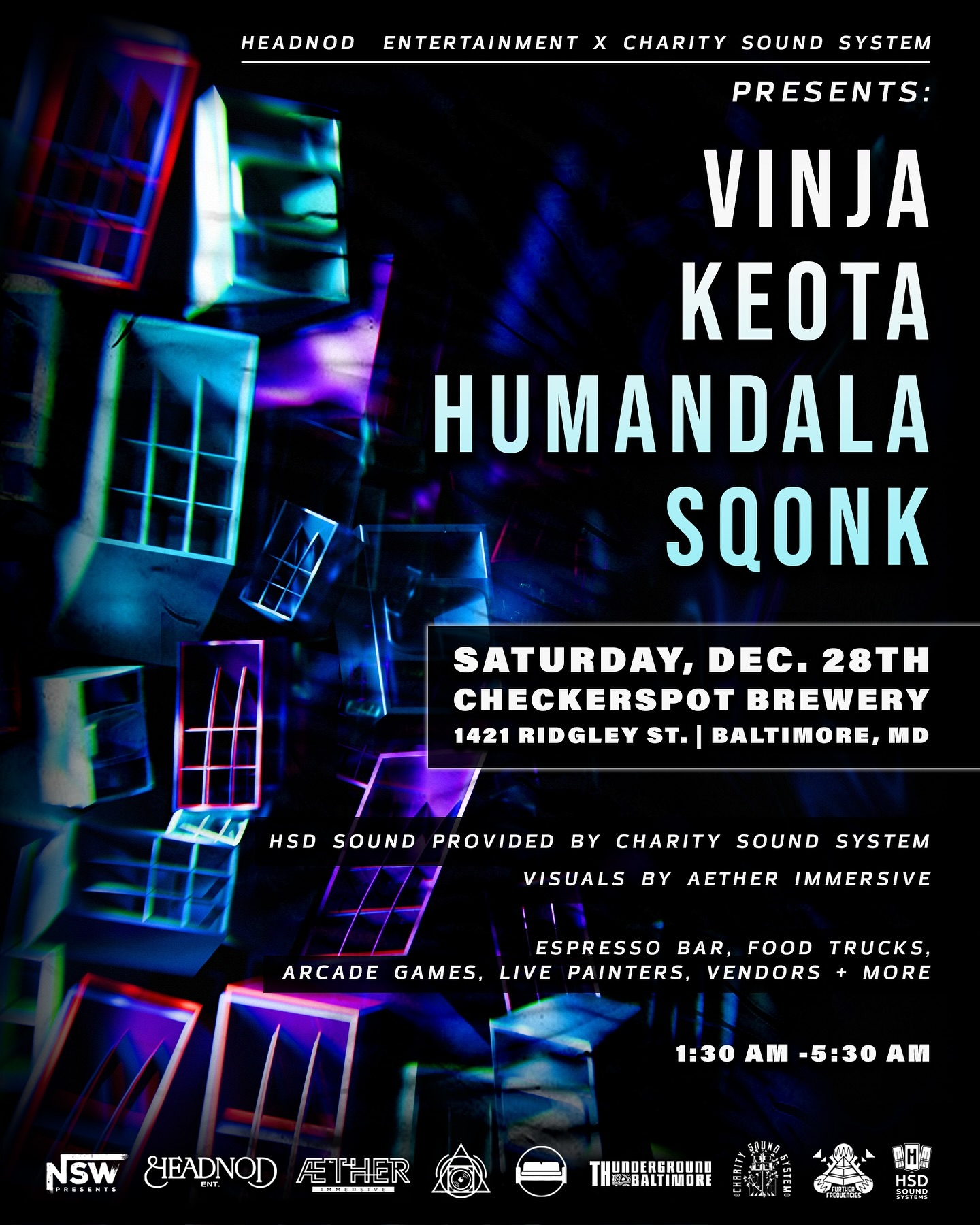 Headnod Afterparty event flyer - Vinja, Keota, Humandala, Sqonk at Checkerspot Brewery