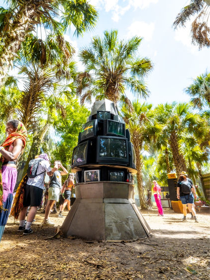 TELAVAVISION CRT tower by day at Okeechobee Music & Arts Festival 2026